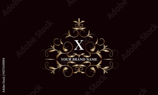 Fototapeta Elegant luxury floral letter X template design. Identity monogram, business sign, logo design. Vector illustration.