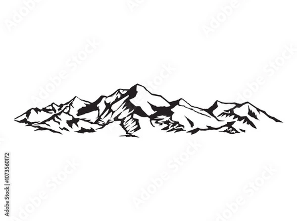 Obraz mountain range icon, landscape silhouette for outdoor design elements black and white
