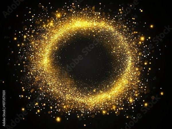 Fototapeta gold glitter circle shimmering with sparkles and particles against a black background, capturing the magic and festivity of christmas with a dazzling display of light and celebration
