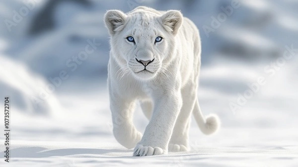 Obraz a white lion on the snow