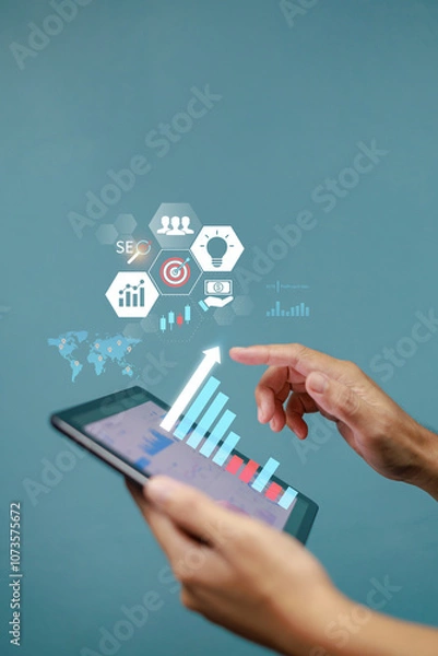 Fototapeta Business data analysis of digital growth marketing financial technology and economic for company SWOT marketing and strategy planning.
