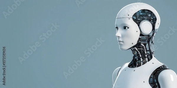 Fototapeta Futuristic humanoid robot with advanced features and a sleek design.