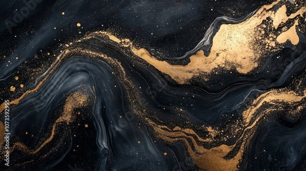 Obraz High-contrast black and gold marble texture, dramatic veining, glossy finish, luxury material concept