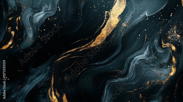 Obraz High-contrast black and gold marble texture, dramatic veining, glossy finish, luxury material concept