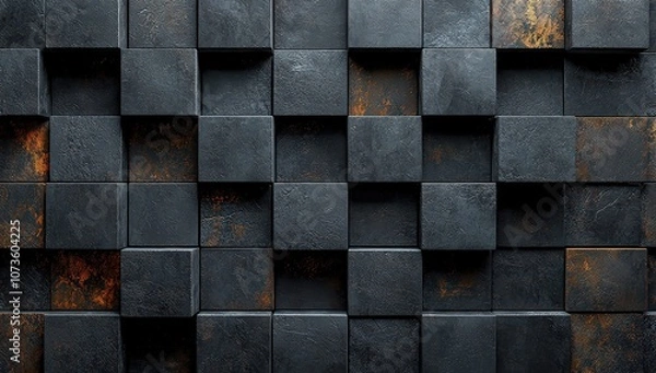 Fototapeta Black background with cubes. Dark abstract wallpaper. Black geometric pattern