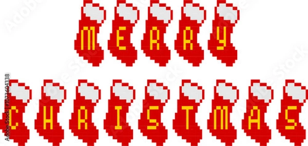 Fototapeta Merry Christmas on red socks pixel art vector image for decoration