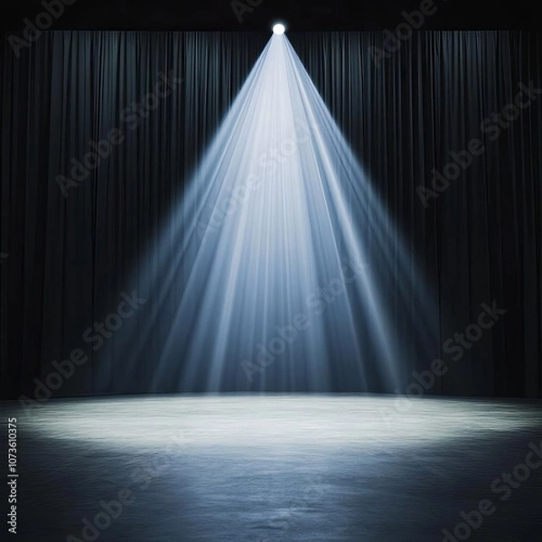 Fototapeta Dramatic spotlight on empty stage with dark curtains, theatrical and suspenseful feel
