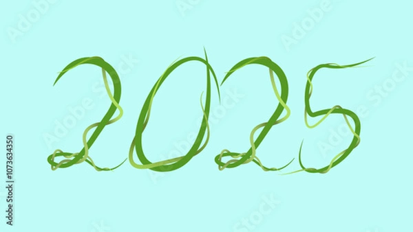 Fototapeta 2025 Vector art, Text 2025 with Vines Style, 2025 Plant Style.