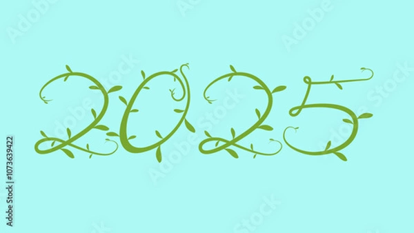 Fototapeta 2025 Vector art, Text 2025 with Vines Style, 2025 Plant Style.