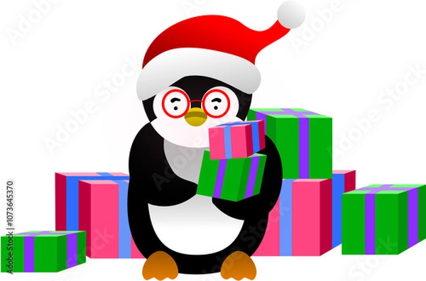 Fototapeta Festive Penguin with Presents