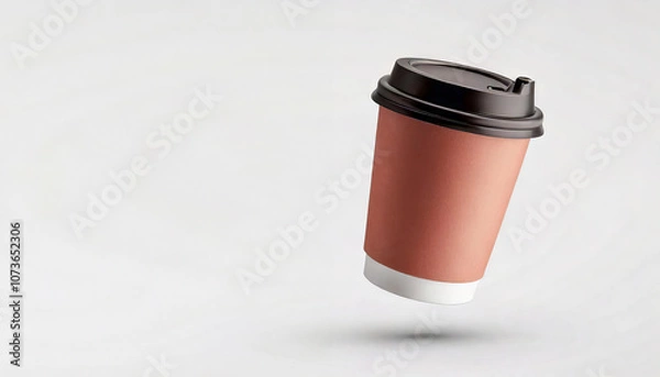 Obraz 3d mock up takeaway paper coffee cup with a brown paper sleeve floating isolated on white background, blank label with copy space for advertisement