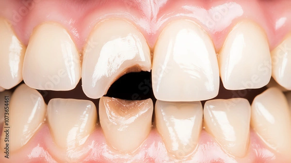 Fototapeta Close-Up of Decayed Tooth with Severe Cavities in Mouth