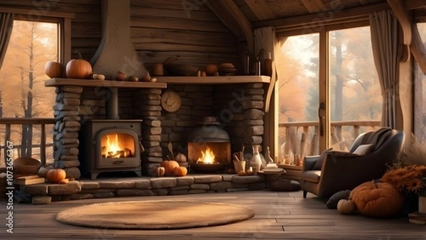 Fototapeta Guitar, hat, autumn, cups, plaid, and relaxation in the forest
