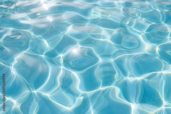 Fototapeta It is a photo of a swimming pool with ripples of water and sunlight shining through the water. The water is blue and clear.