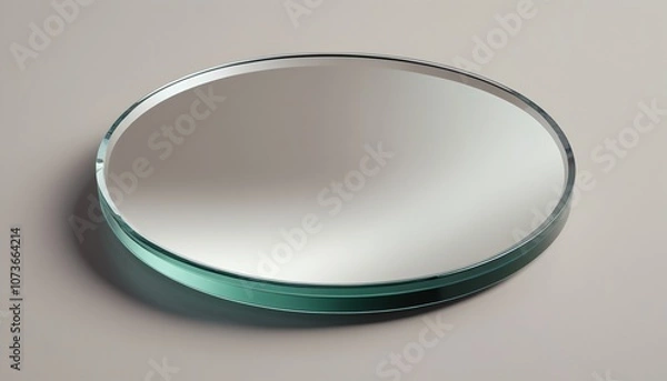 Fototapeta A flat glass disk with a mirror finish, reflecting the neutral background subtly, Generative AI