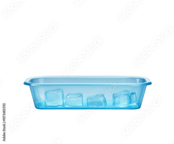 Fototapeta Blue plastic ice cube tray on a white background, fully visible and centered. PNG transparent.