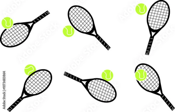 Fototapeta tennis racket set with balls at various angles