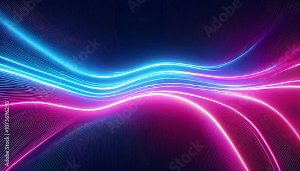 Fototapeta  Glowing pink and blue curves move through space in a horizontal template of color gradients_1(492)