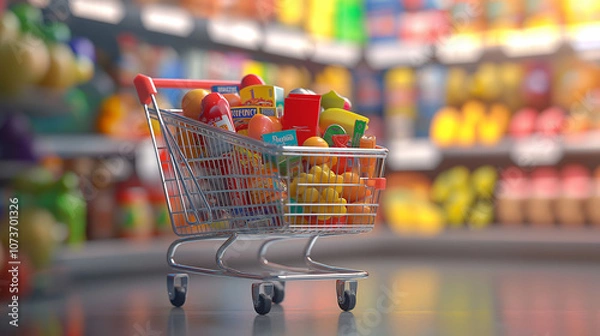 Fototapeta shopping cart full of vegetables