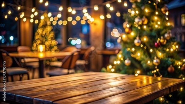 Fototapeta A Christmas tree is lit up with lights and ornaments