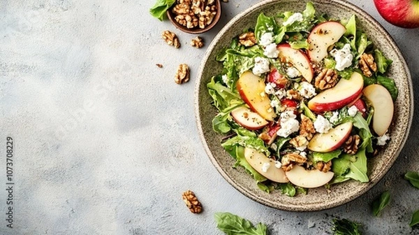 Obraz Fresh apple walnut salad on rustic background