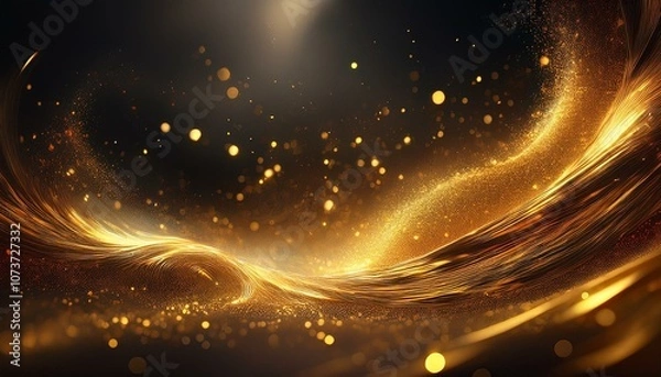 Fototapeta Abstract golden wave with sparkling lights on a dark background.