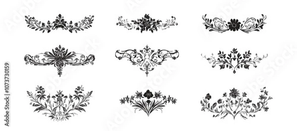 Obraz A set of black medieval-style dividers and borders on a white background