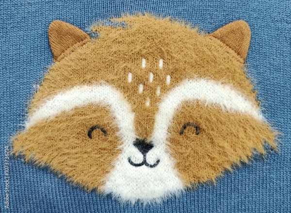 Obraz Easter bunny rabbit Face design template knitted stylish sweater and jumper isolated on Garter Texture background. Top front closeup view.