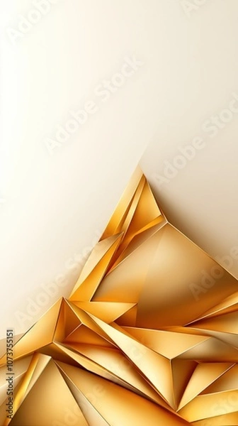 Fototapeta   White and gold abstract background featuring a pyramid-shaped object in the center and a white wall in the background