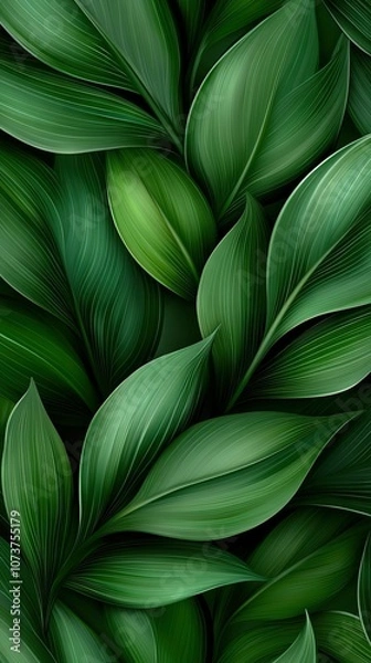 Fototapeta   A close-up of a lush green plant with an abundance of foliage on both the upper and lower sides