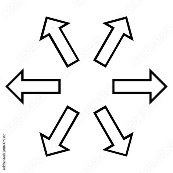 Fototapeta Radial Arrows vector icon. Style is stroke icon symbol, black color, white background.