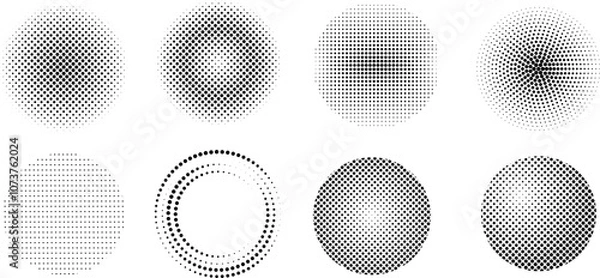 Obraz Set points create abstract circle or halftone polka dot , Gradien black dots arranged in geometric rows, Composing comic or cartoon scene, Vector illustration.