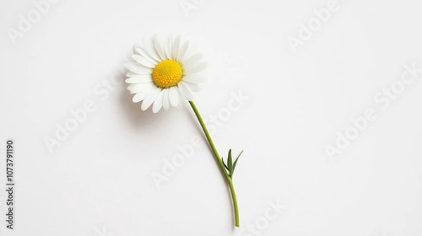 Fototapeta Single white daisy on a white background with yellow center