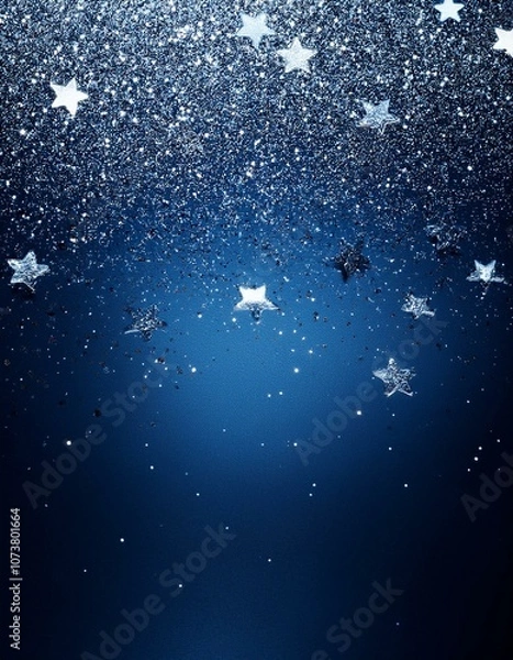 Fototapeta beautiful studio blue background with shiny sparkling silver glitter bokeh