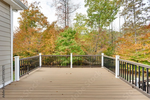 Obraz Backyard Deck With Black Railings And Fall Colors