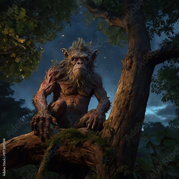 Fototapeta The Kapre, a giant tree-dwelling creature.Filipino Myths folklore Illustrations
