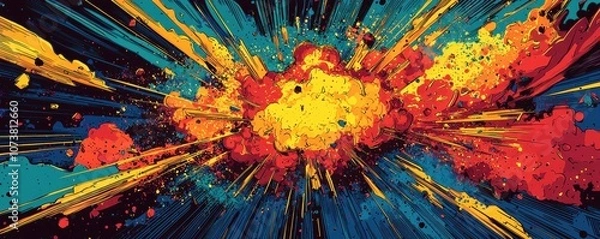Fototapeta Dynamic comic book explosion panel with vibrant colors and motion