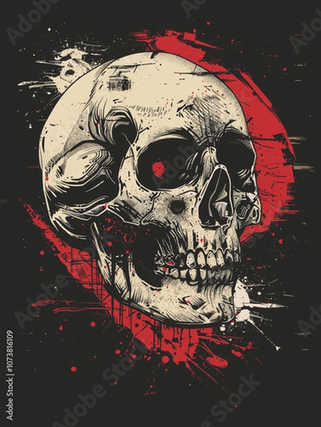 Obraz Skull T shirt Graphic Design. Skull on Grunge Background