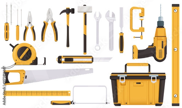 Obraz A collection of various tools and instruments on a white background. Vector illustration