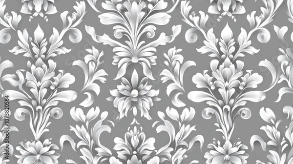Fototapeta Gray floral seamless pattern in two colors Design suitable for printing on fabric textiles paper wrappers and for scrapbooking Traditional tile ornament in an ethnic style