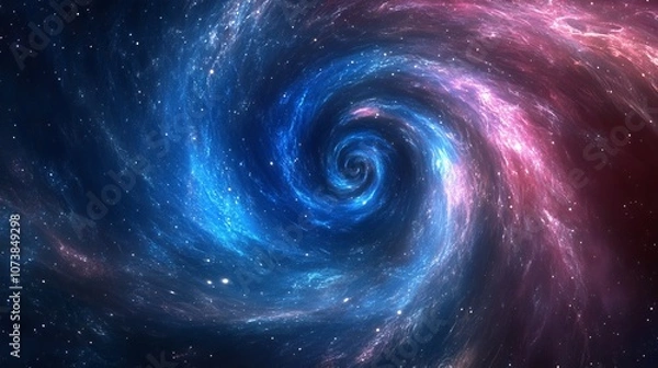 Fototapeta A mesmerizing cosmic swirl of blues and pinks, depicting a beautiful galactic scene with a central vortex, evoking the mysteries of the universe and infinity.
