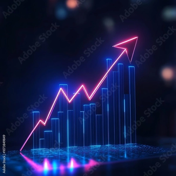 Fototapeta Dynamic 3D financial chart illustration with rising arrows image