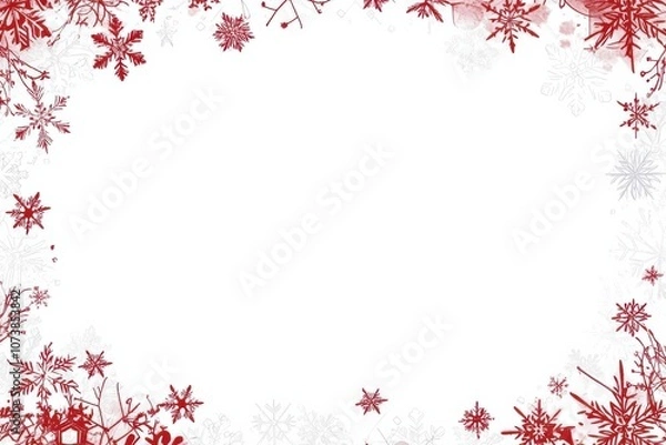 Fototapeta Red and White Christmas Frame with Snowflakes