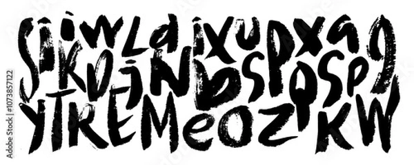 Fototapeta Set alphabet letters in grunge style . Vector font background. Font elements hand drawn black ink . Black and white paint smears alphabet ornament.