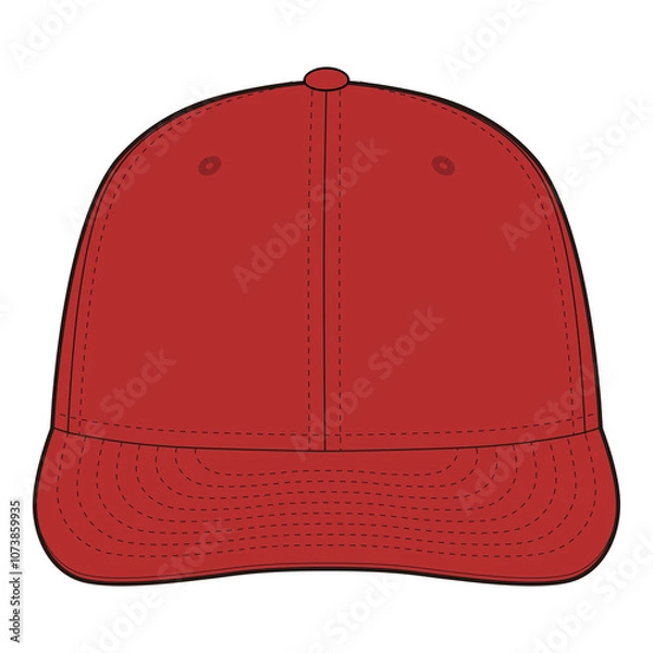 Obraz Red Baseball Cap Front View Technical Template for Fashion Design

