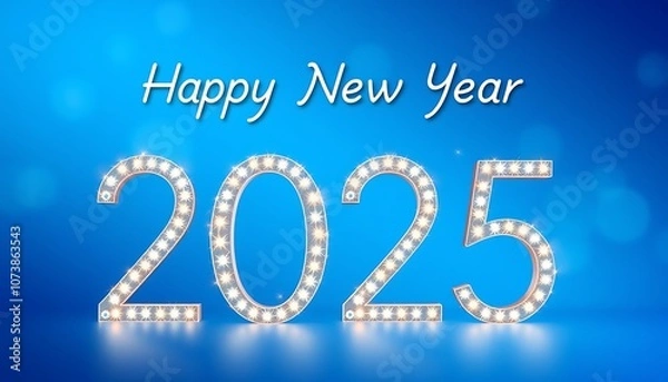 Fototapeta Happy new year 2025 text white color or liting blue color Background image