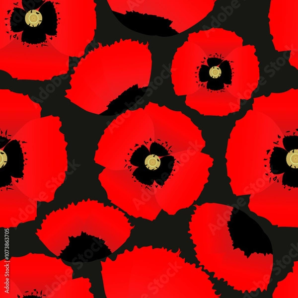 Obraz Seamless pattern with red poppies. Poppy patterns. Seamless floral pattern for textiles, fabrics, wall-coverings, interior, wallpaper. Anzac day.