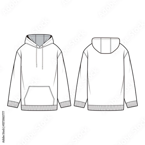 Obraz Pullover Hoodie with Kangaroo Pocket Front and Back View Flat Template


