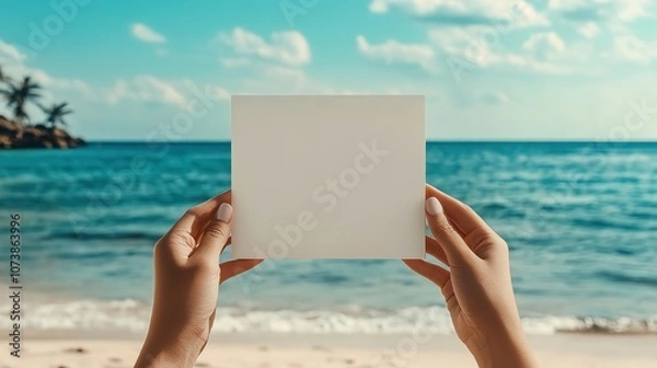 Fototapeta Mock-up book People hands holding a white book with copy space
