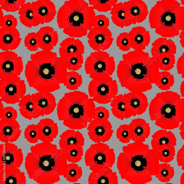 Obraz Seamless pattern with red poppies. Poppy patterns. Seamless floral pattern for textiles, fabrics, wall-coverings, interior, wallpaper. Anzac day.